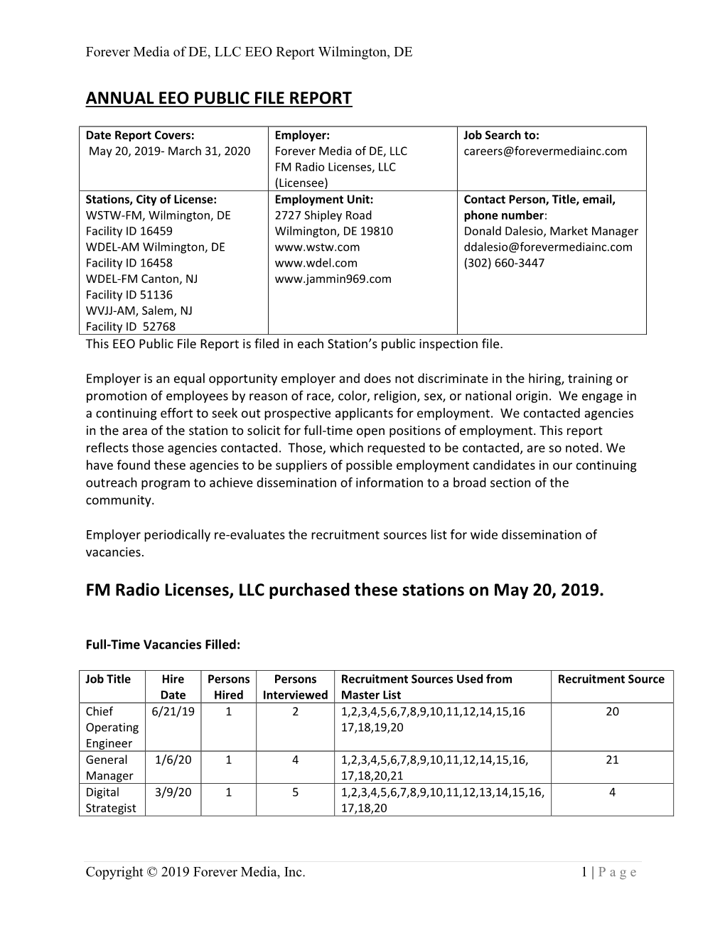 EEO Report Wilmington, DE