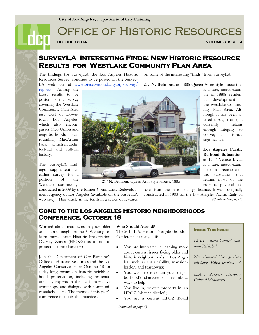 October 2014 Newsletter