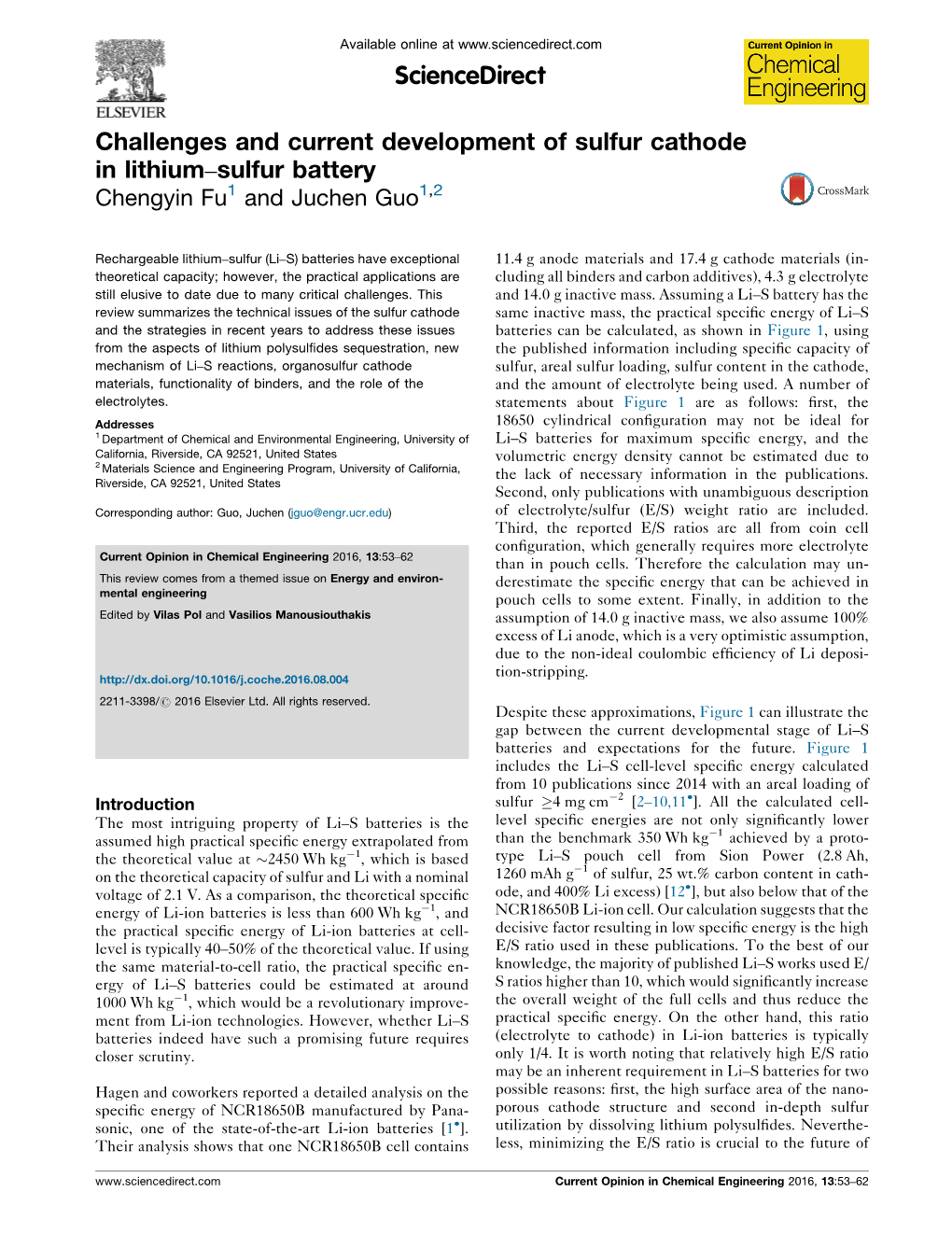 Challenges and Current Development of Sulfur Cathode in Lithium–Sulfur Battery