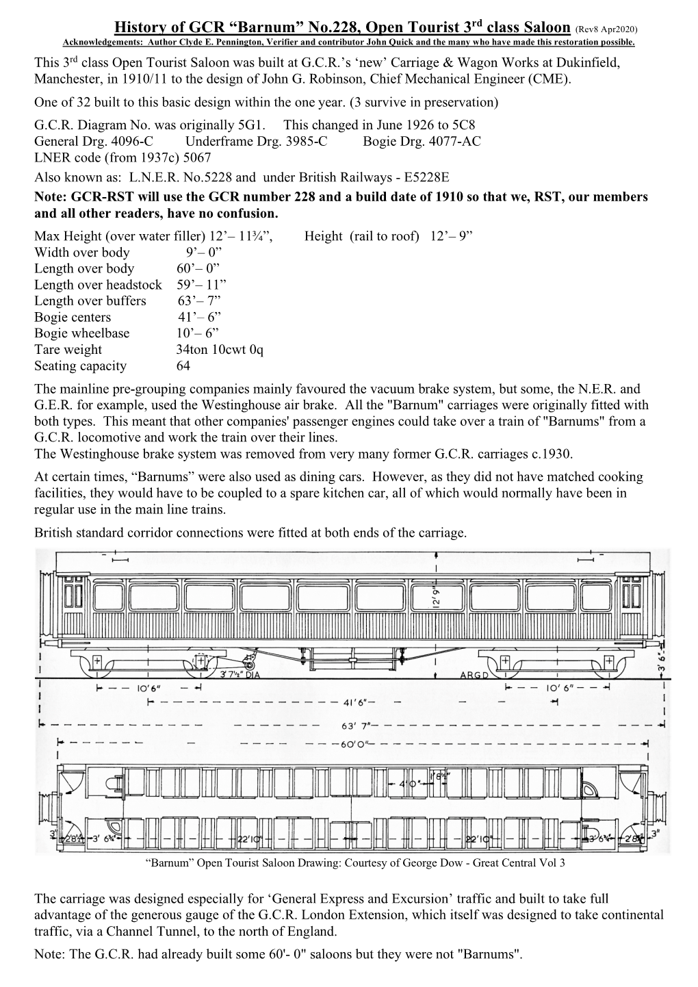 Barnum” No.228, Open Tourist 3 Class Saloon (Rev8 Apr2020) Acknowledgements: Author Clyde E