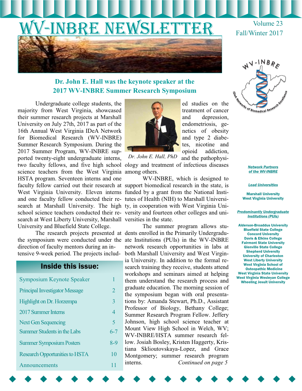 WV-INBRE Newsletter Fall/Winter 2017