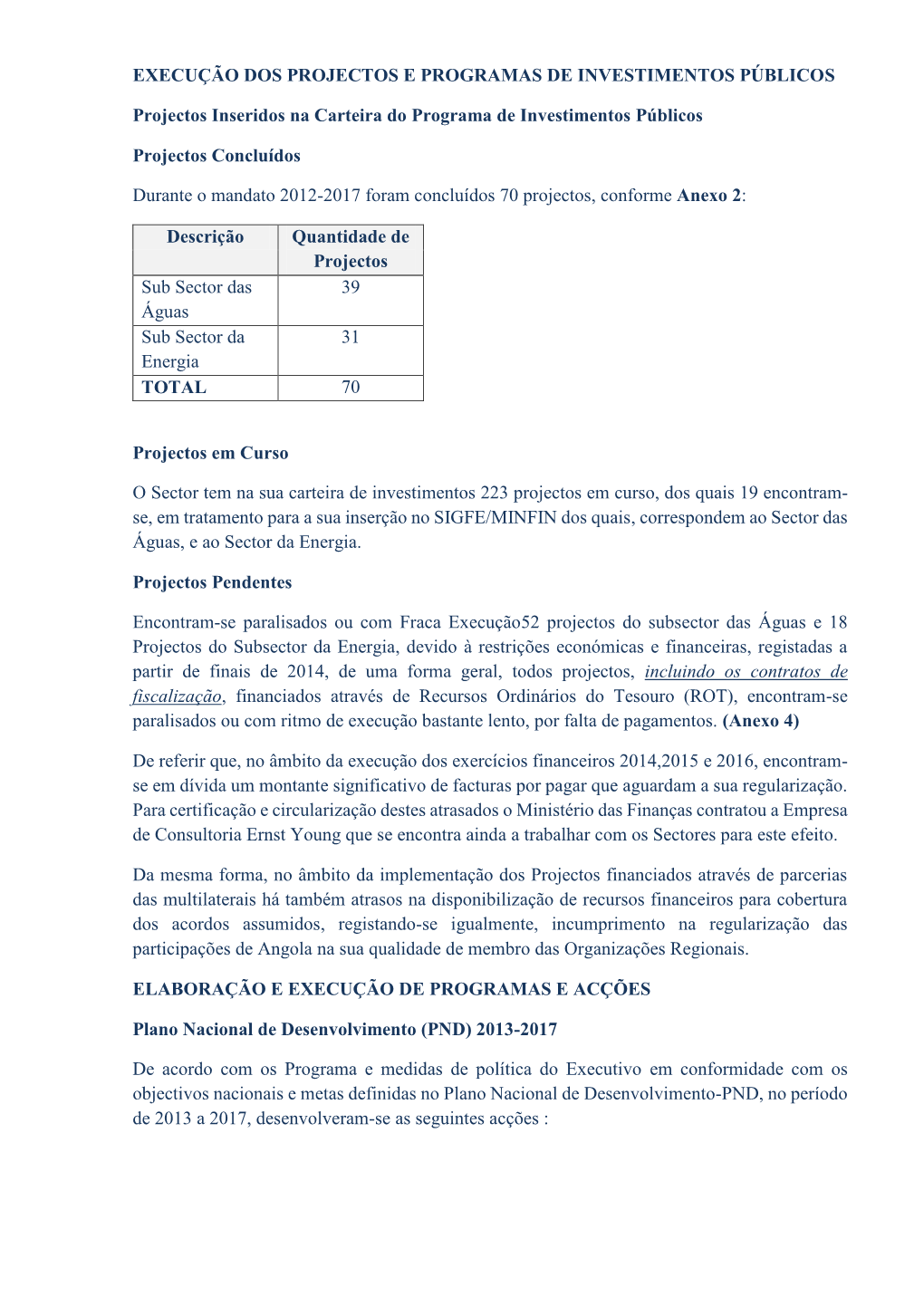 Execução Dos Projectos E Programas De Investimentos Públicos