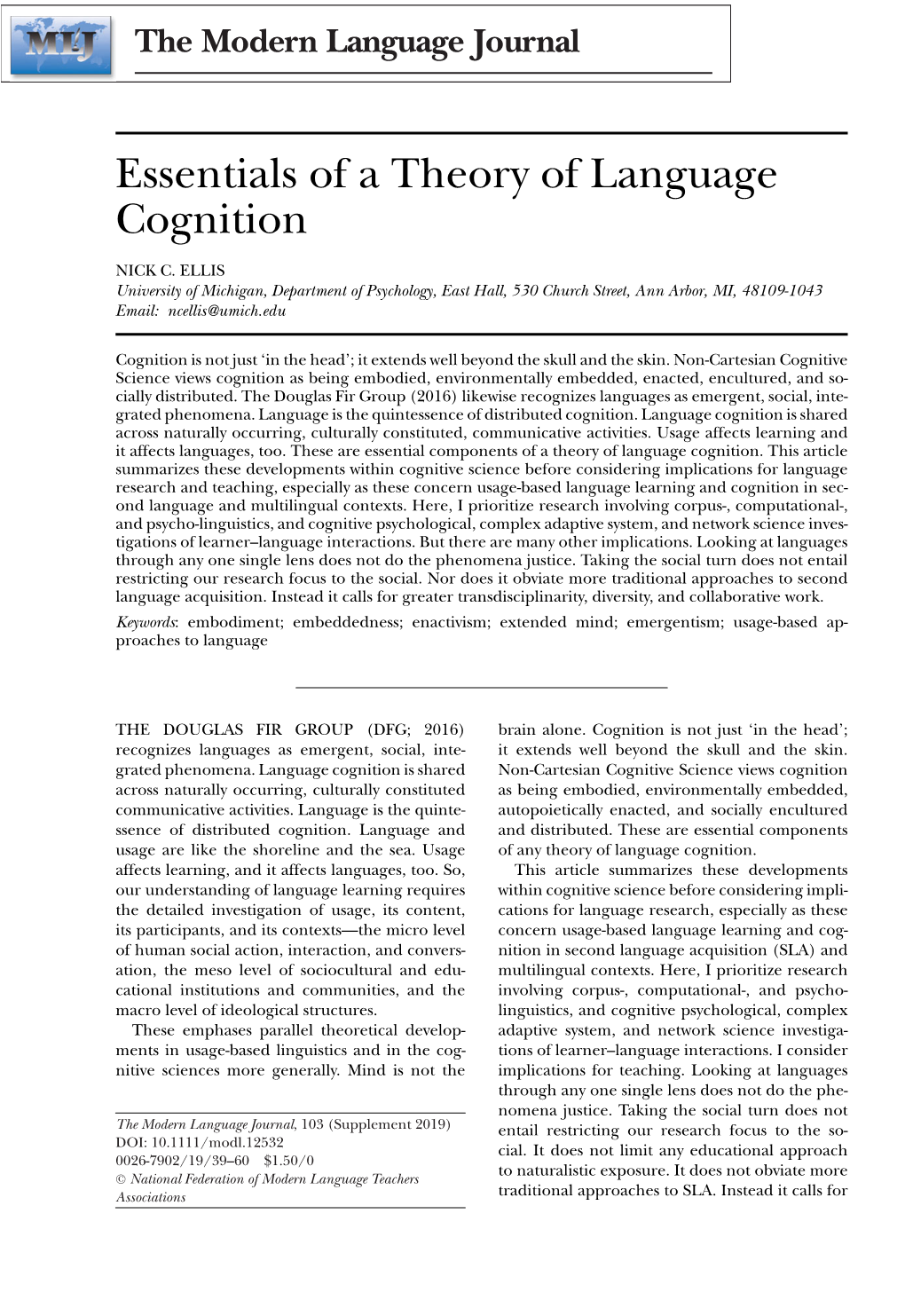 Essentials of a Theory of Language Cognition