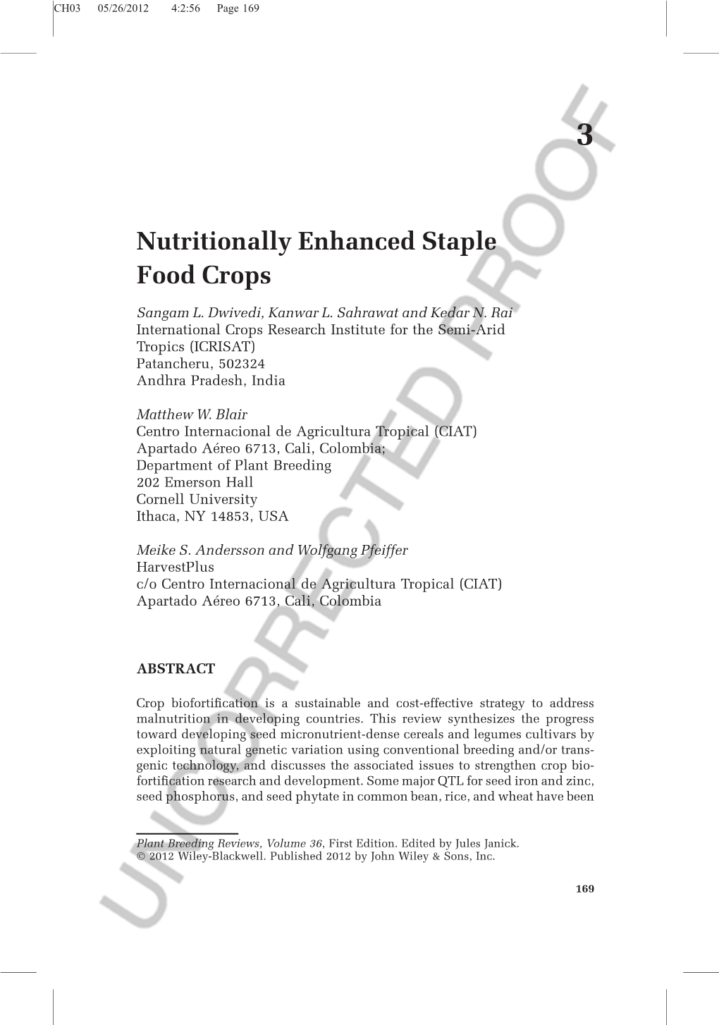 Nutritionally Enhanced Staple Food Crops