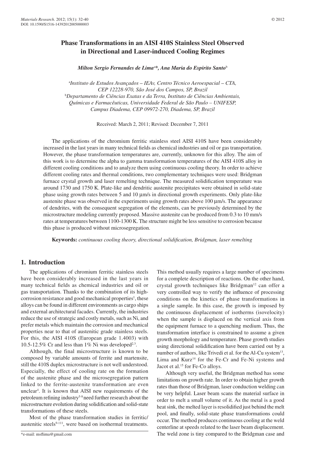 1. Introduction Phase Transformations in an AISI 410S Stainless Steel