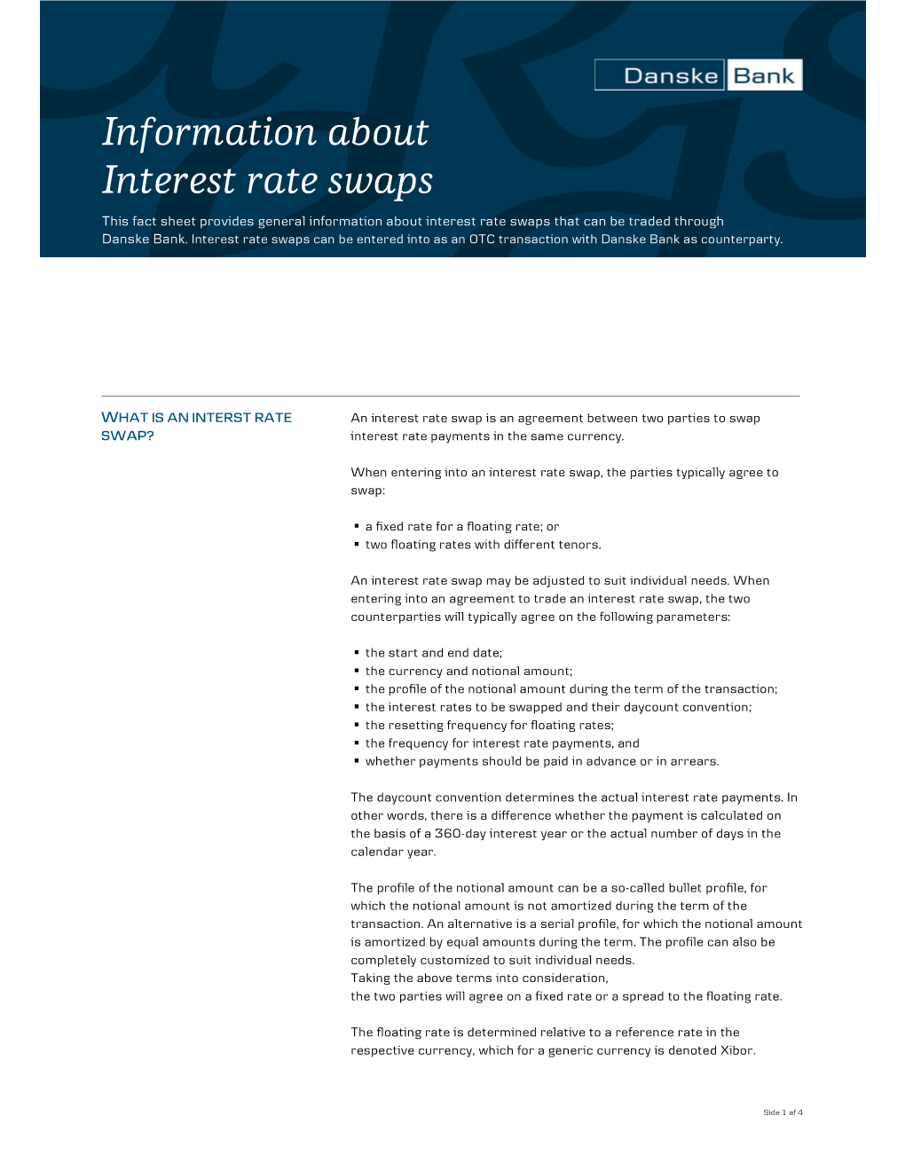 Information About Interest Rate Swaps That Can Be Traded Through Danske Bank