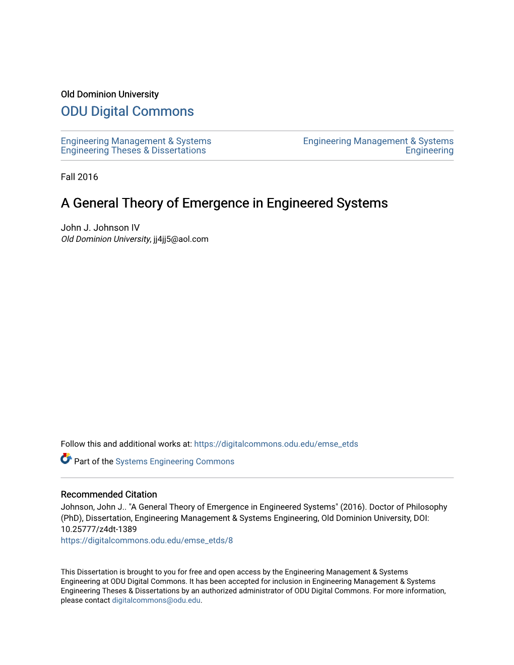 A General Theory of Emergence in Engineered Systems