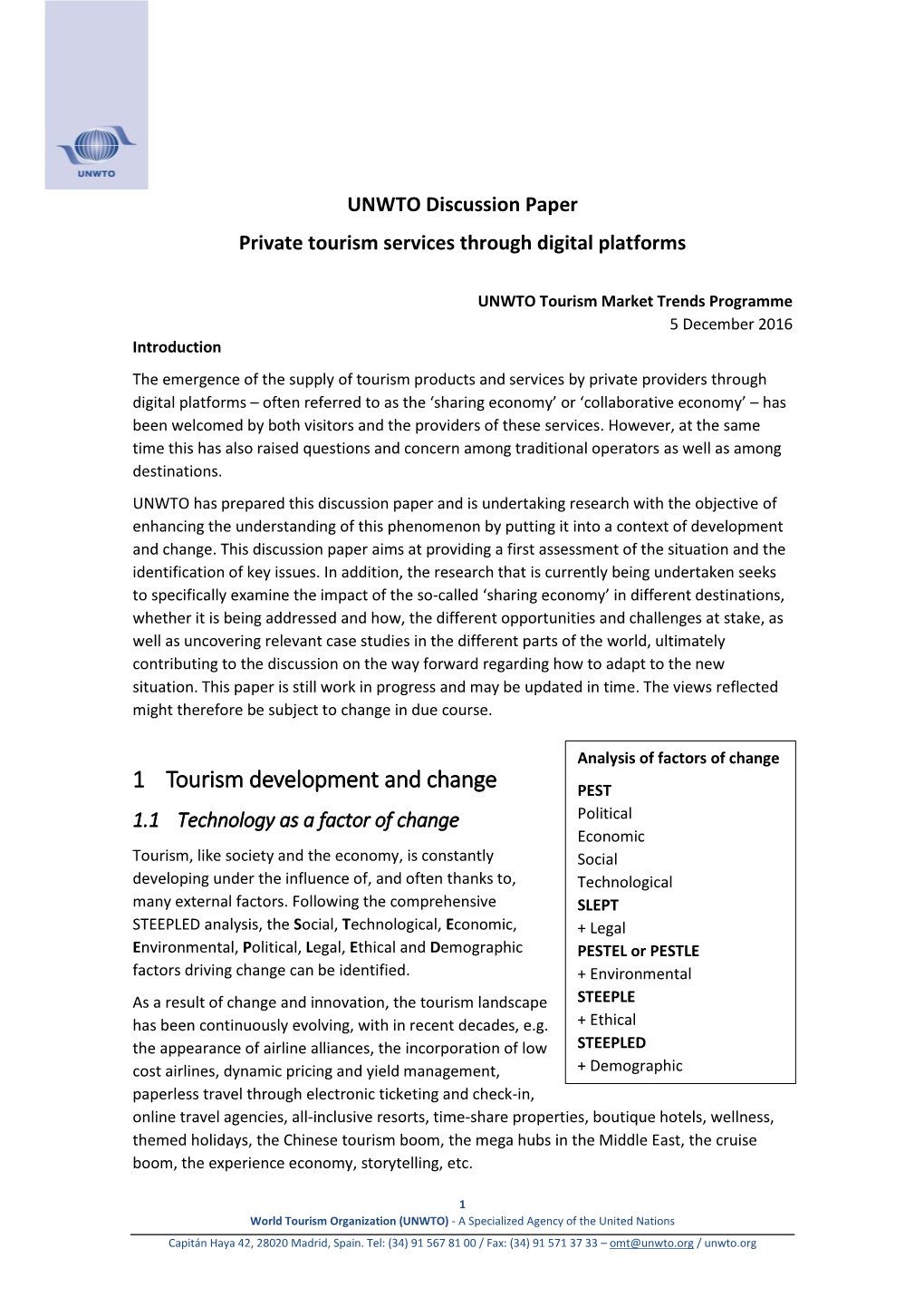 Discussion Paper Private Tourism Services Through Digital Platforms
