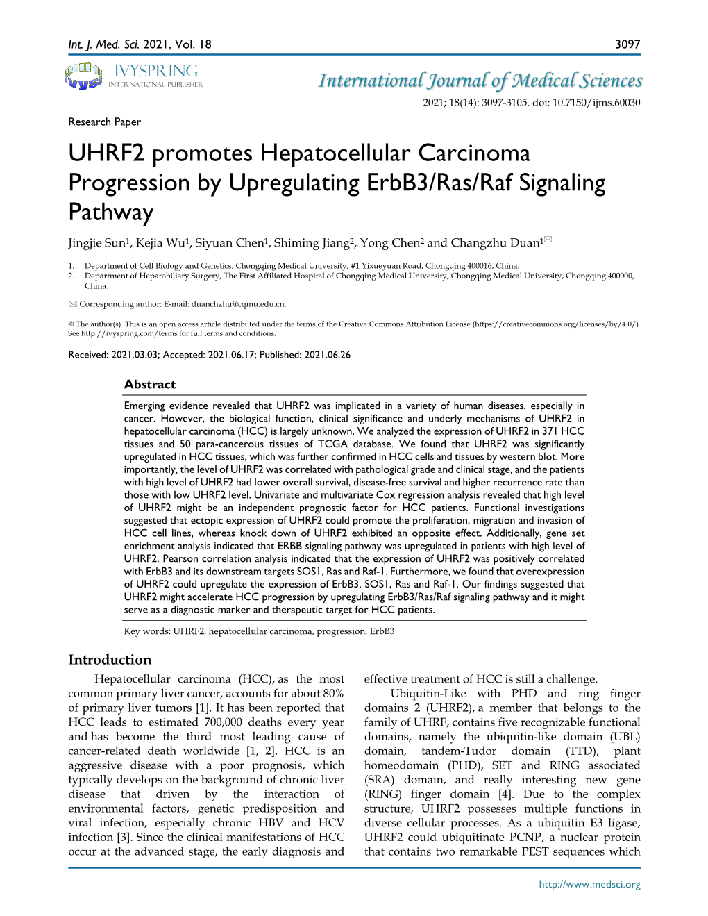 UHRF2 Promotes Hepatocellular Carcinoma Progression By