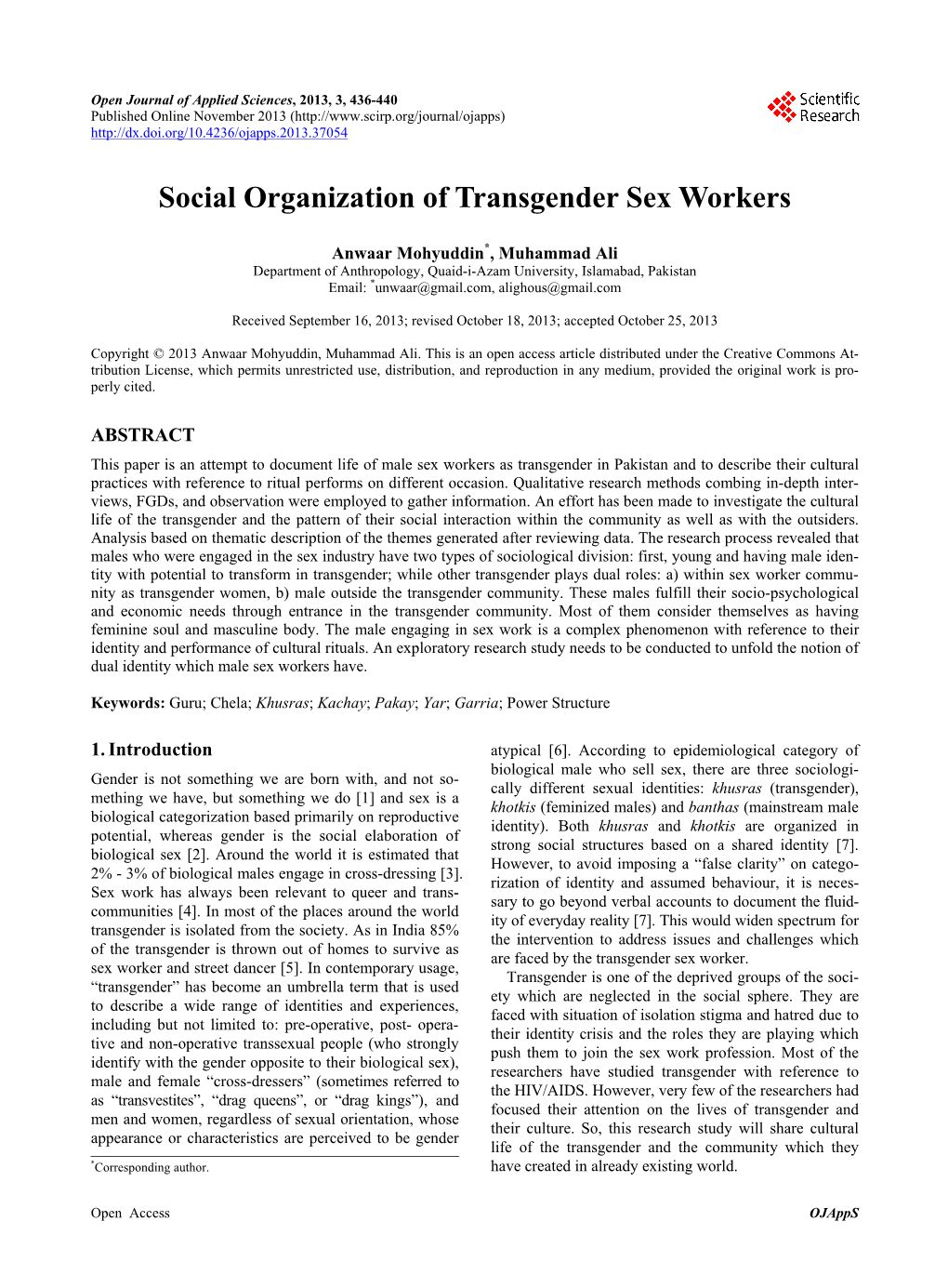 Social Organization of Transgender Sex Workers