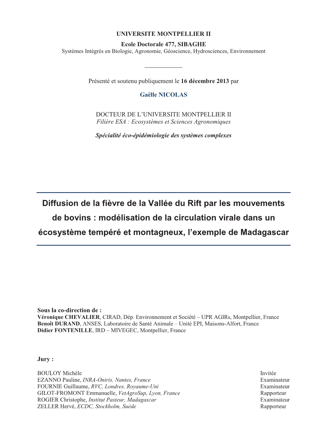 Diffusion De La Fièvre De La Vallée Du Rift Par Les Mouvements De Bovins