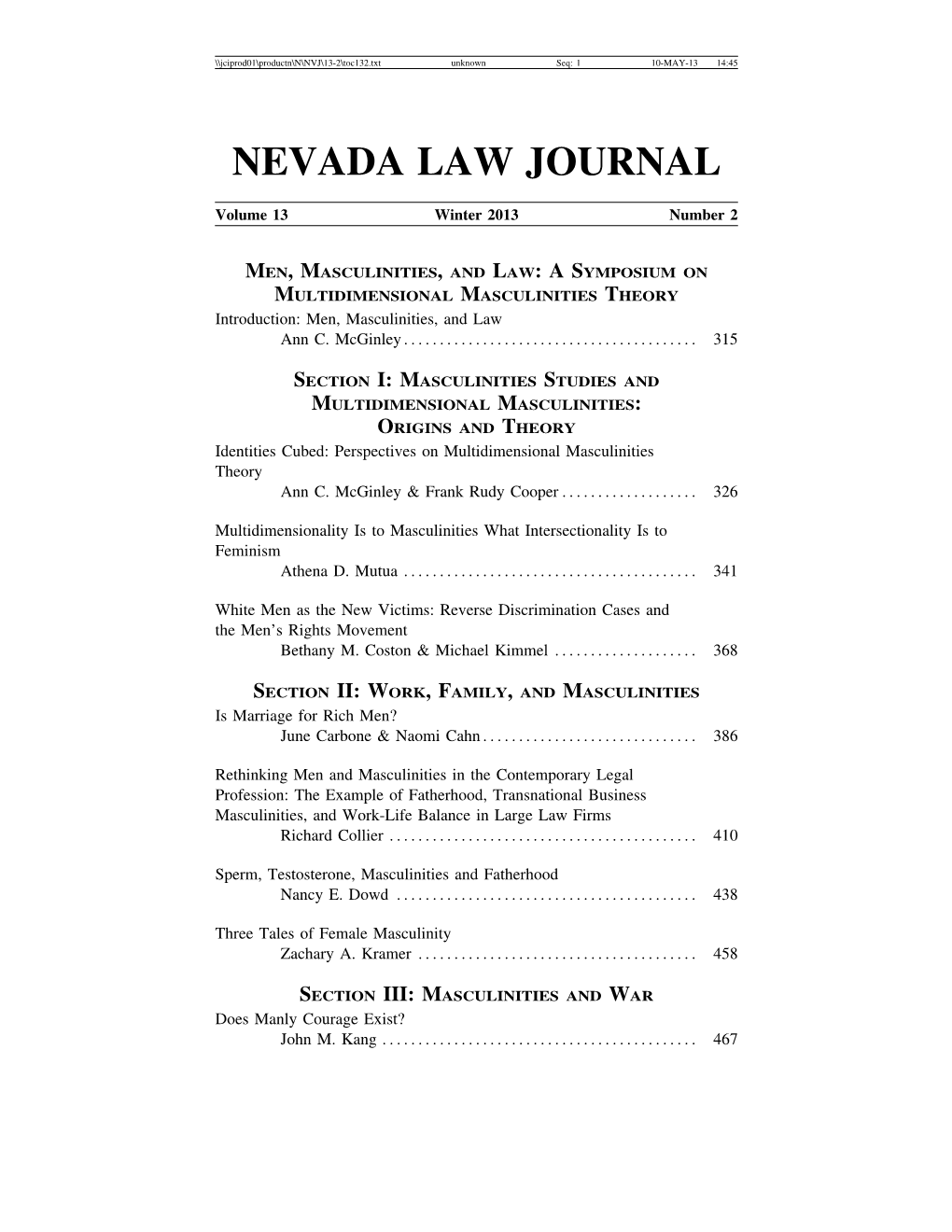 Table of Contents, Editorial Board, Law School Faculty And