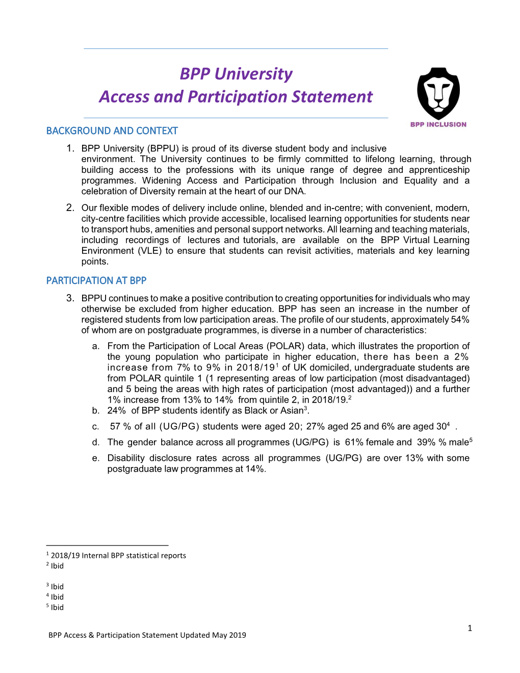 BPP University Access and Participation Statement