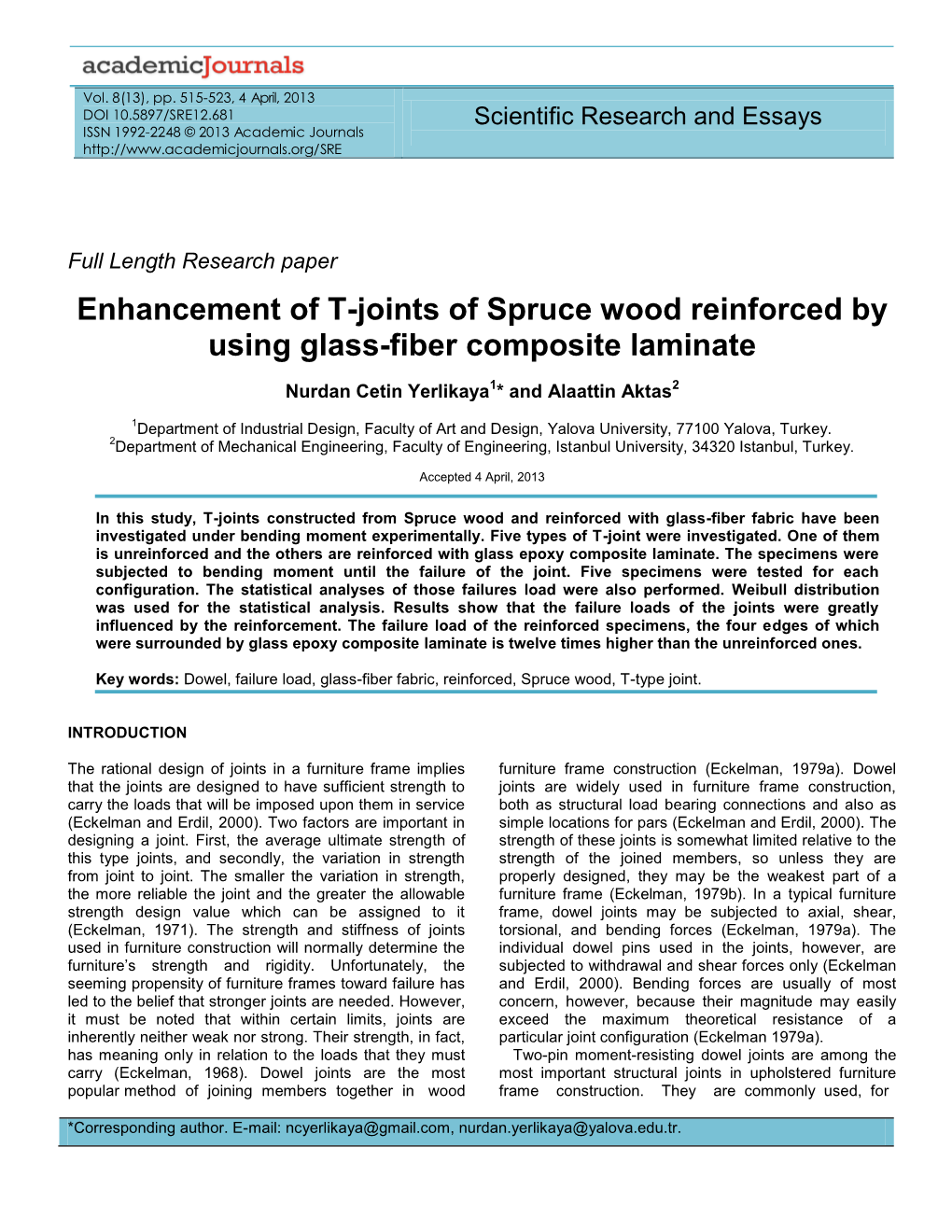 Enhancement of T-Joints of Spruce Wood Reinforced by Using Glass-Fiber Composite Laminate