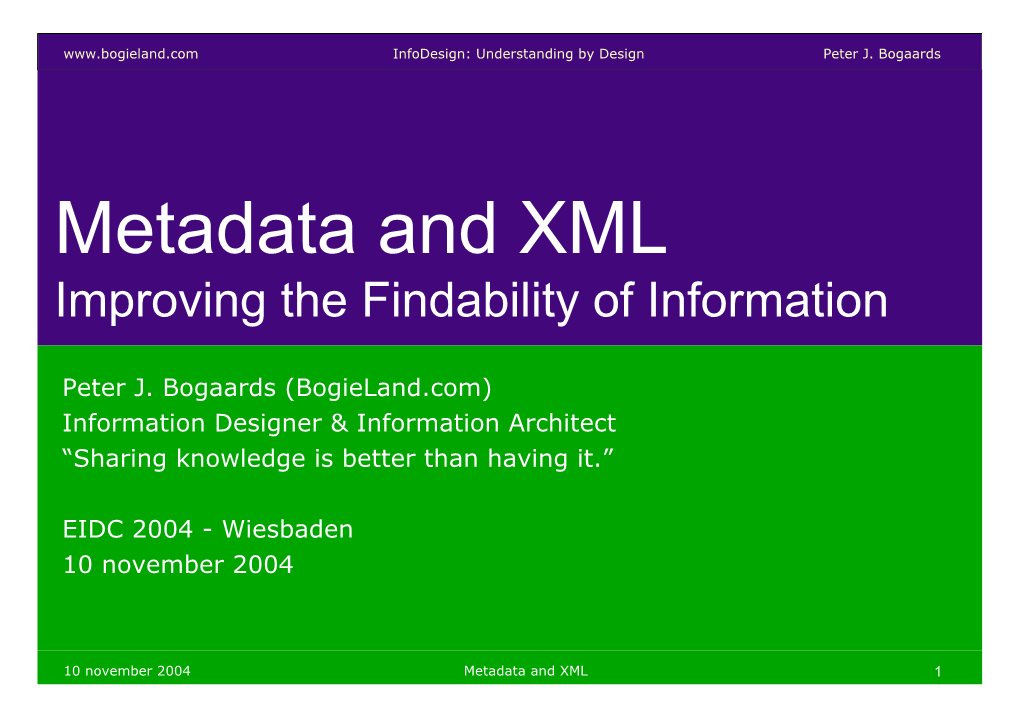 Metadata and XML Improving the Findability of Information