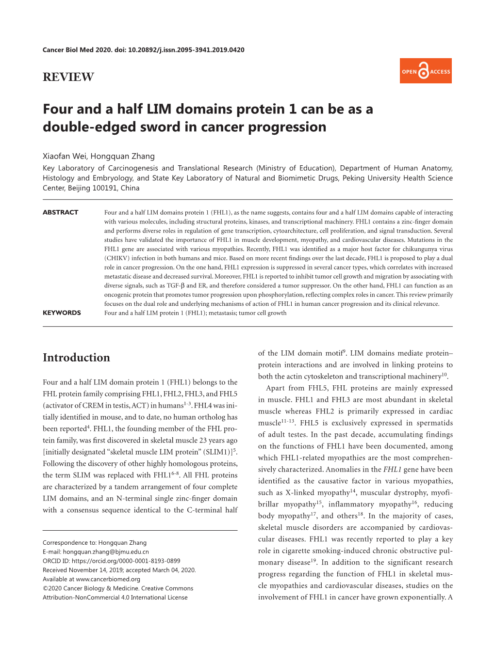 Four and a Half LIM Domains Protein 1 Can Be As a Double-Edged Sword in Cancer Progression