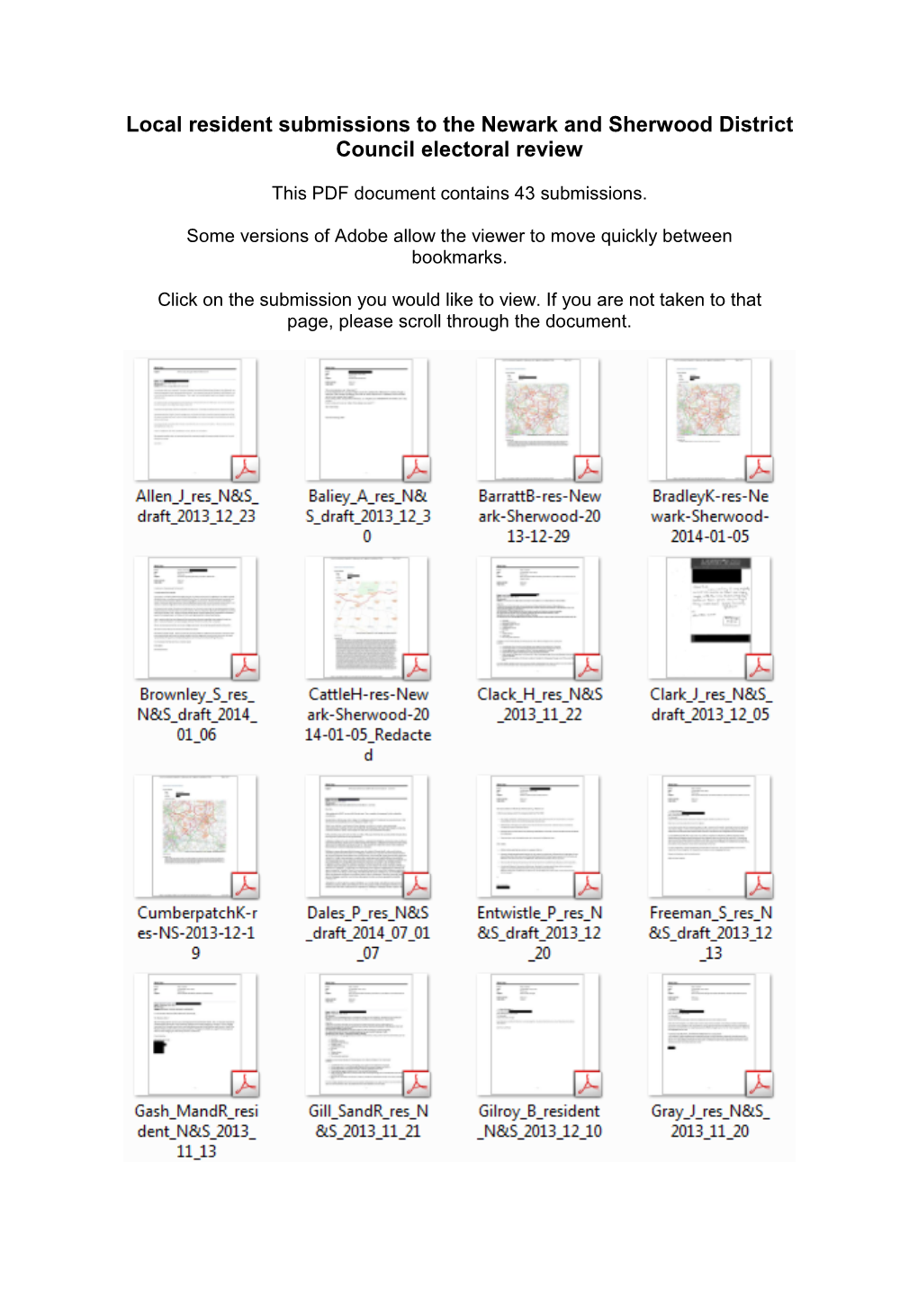 Local Resident Submissions to the Newark and Sherwood District Council Electoral Review