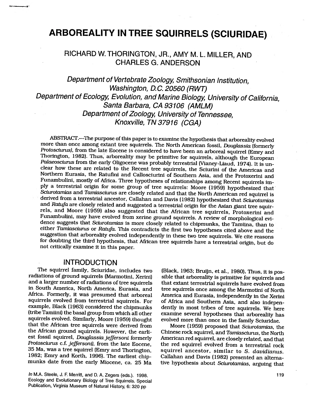 Arboreality in Tree Squirrels (Sciuridae)