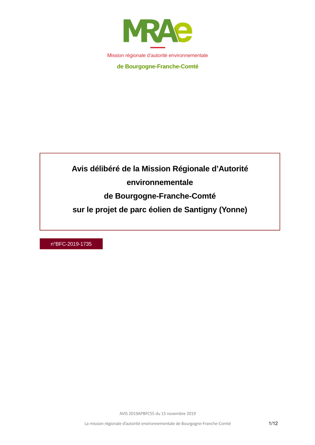 Avis Délibéré De La Mission Régionale D'autorité Environnementale De