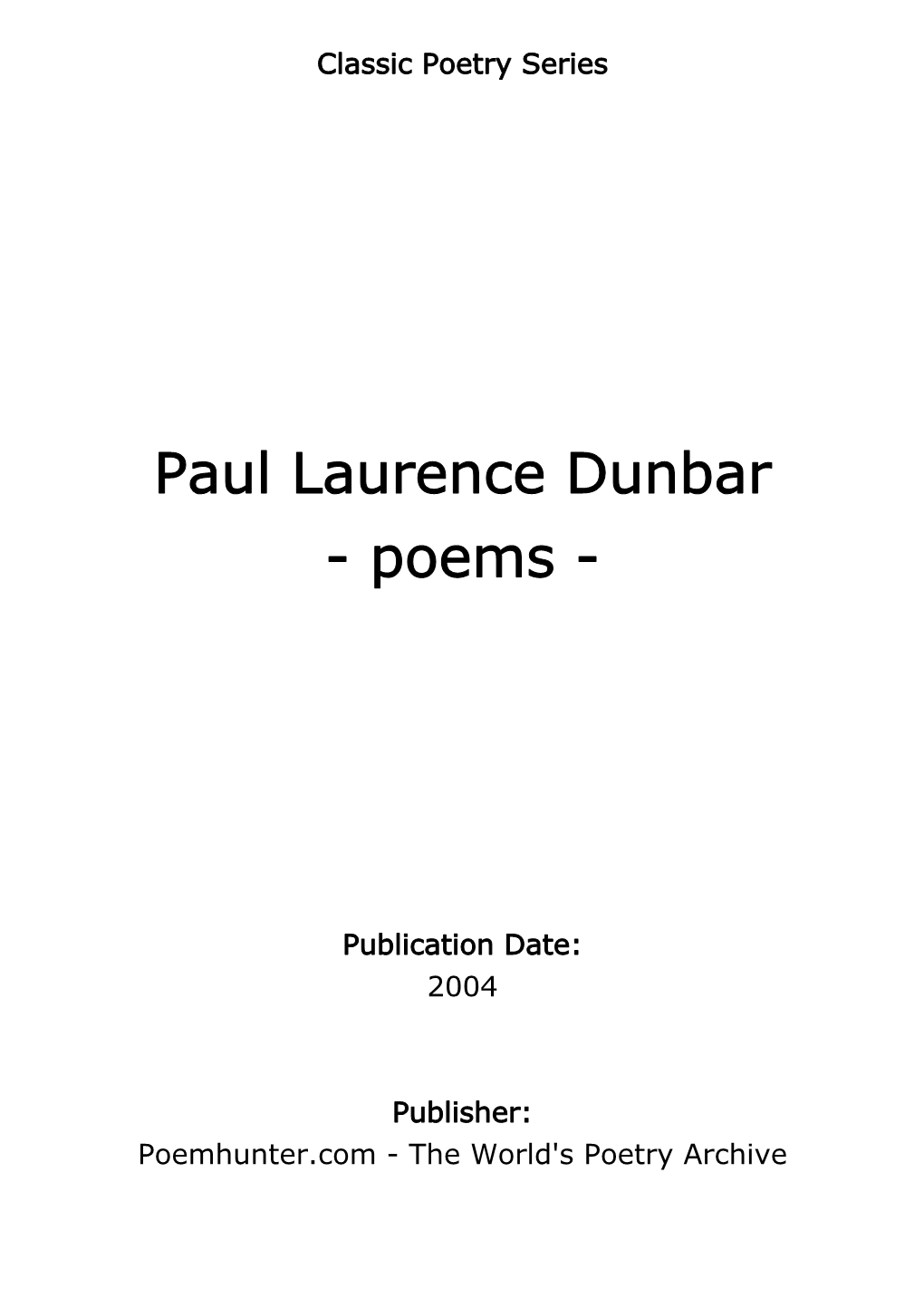 Paul Laurence Dunbar - Poems