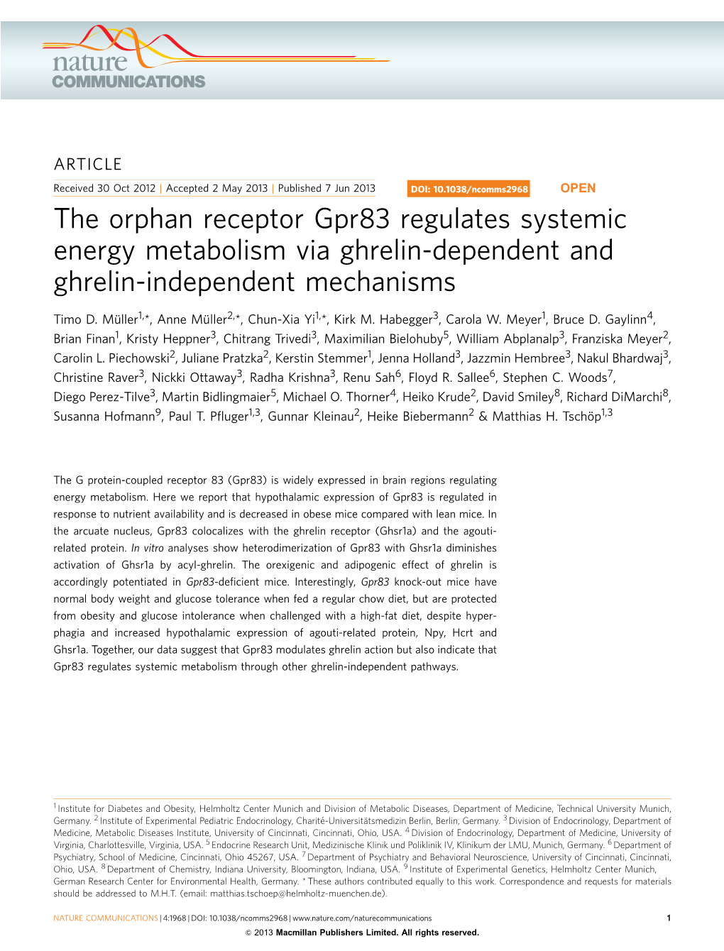 The Orphan Receptor Gpr83 Regulates Systemic Energy Metabolism Via Ghrelin-Dependent and Ghrelin-Independent Mechanisms