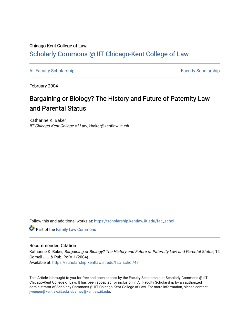 The History and Future of Paternity Law and Parental Status