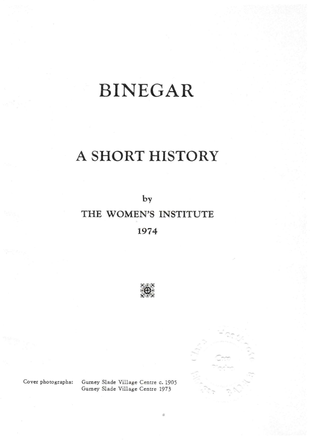 A Short History – Binegar Women's Institute, 1974