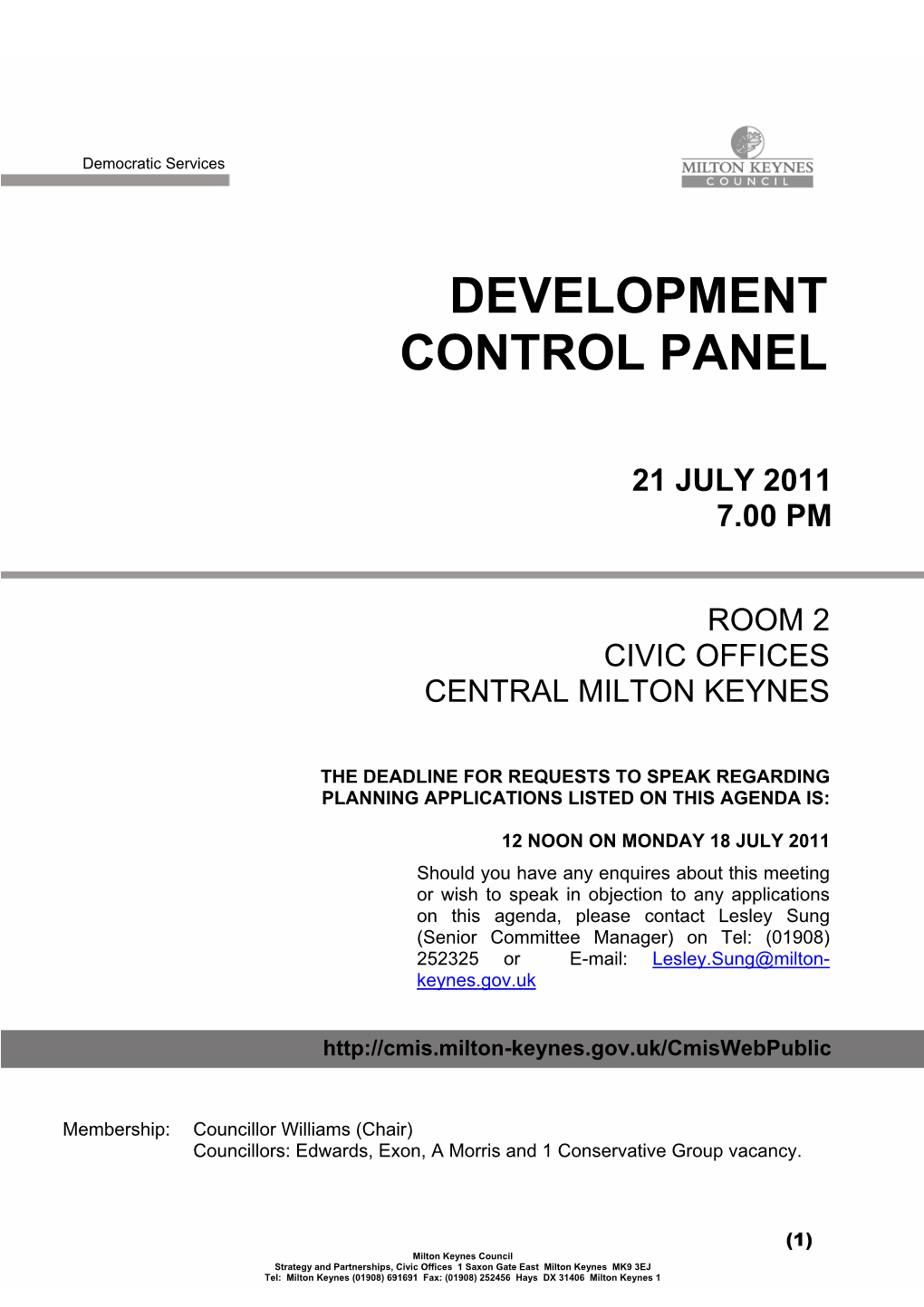 Development Control Panel