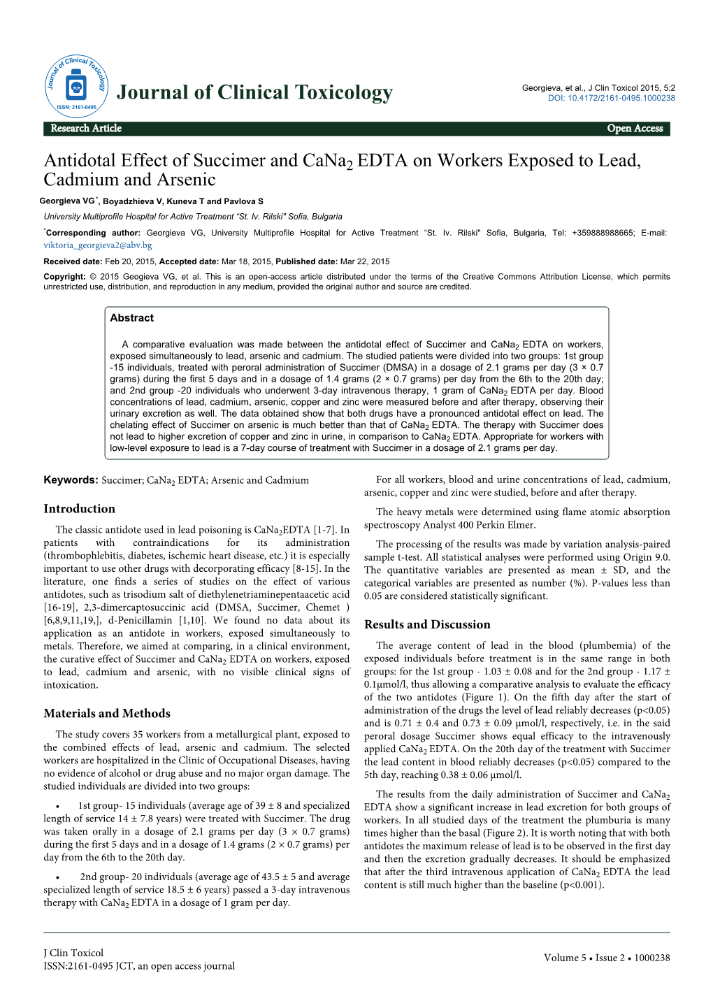 Antidotal Effect of Succimer and Cana 2 EDTA on Workers Exposed To