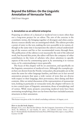 On the Linguistic Annotation of Vernacular Texts Odd Einar Haugen