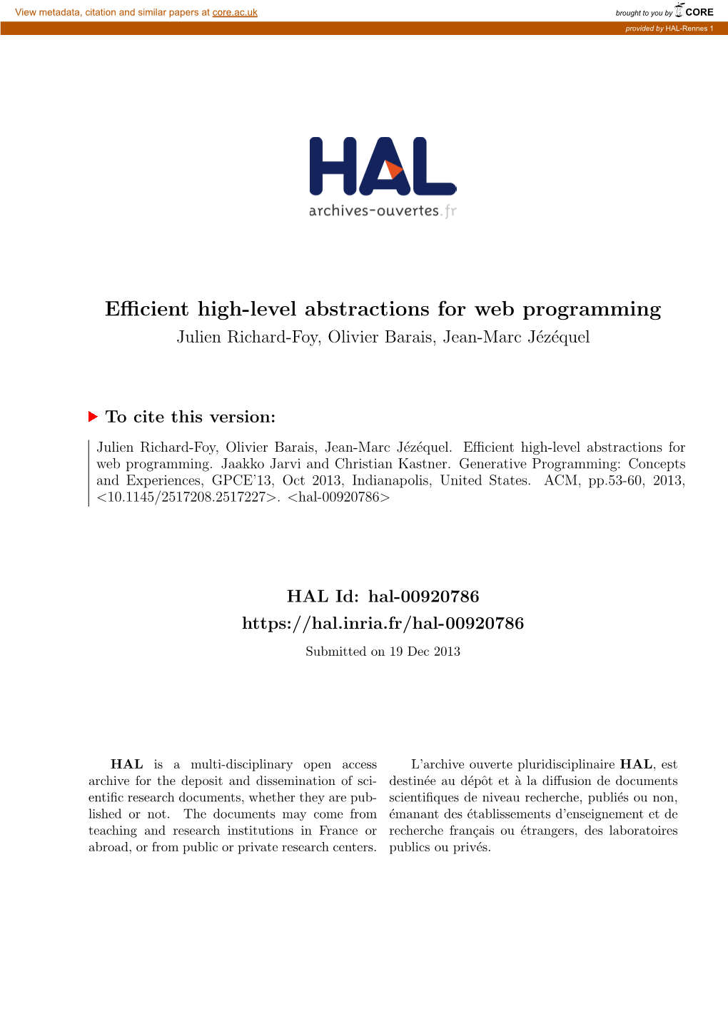 Efficient High-Level Abstractions for Web Programming