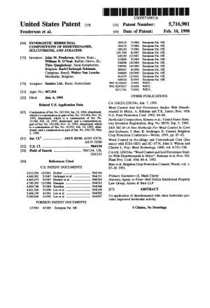 United States Patent (19) 11 Patent Number: 5,716,901 Fenderson Et Al