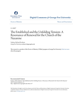 A Resonance of Renewal for the Church of the Nazarene Nathan Michael Roskam George Fox University, Nroskam12@Georgefox.Edu