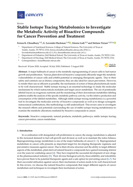 Stable Isotope Tracing Metabolomics to Investigate the Metabolic Activity of Bioactive Compounds for Cancer Prevention and Treatment