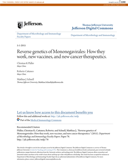 Reverse Genetics of Mononegavirales: How They Work, New Vaccines, and New Cancer Therapeutics
