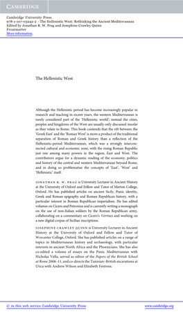 The Hellenistic West: Rethinking the Ancient Mediterranean Edited by Jonathan R