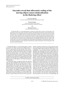 Saccades Reveal That Allocentric Coding of the Moving Object Causes Mislocalization in the Flash-Lag Effect