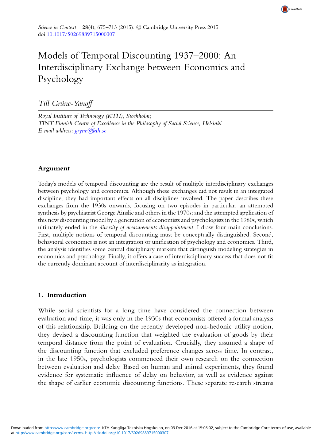 Models of Temporal Discounting 1937–2000: an Interdisciplinary Exchange Between Economics and Psychology