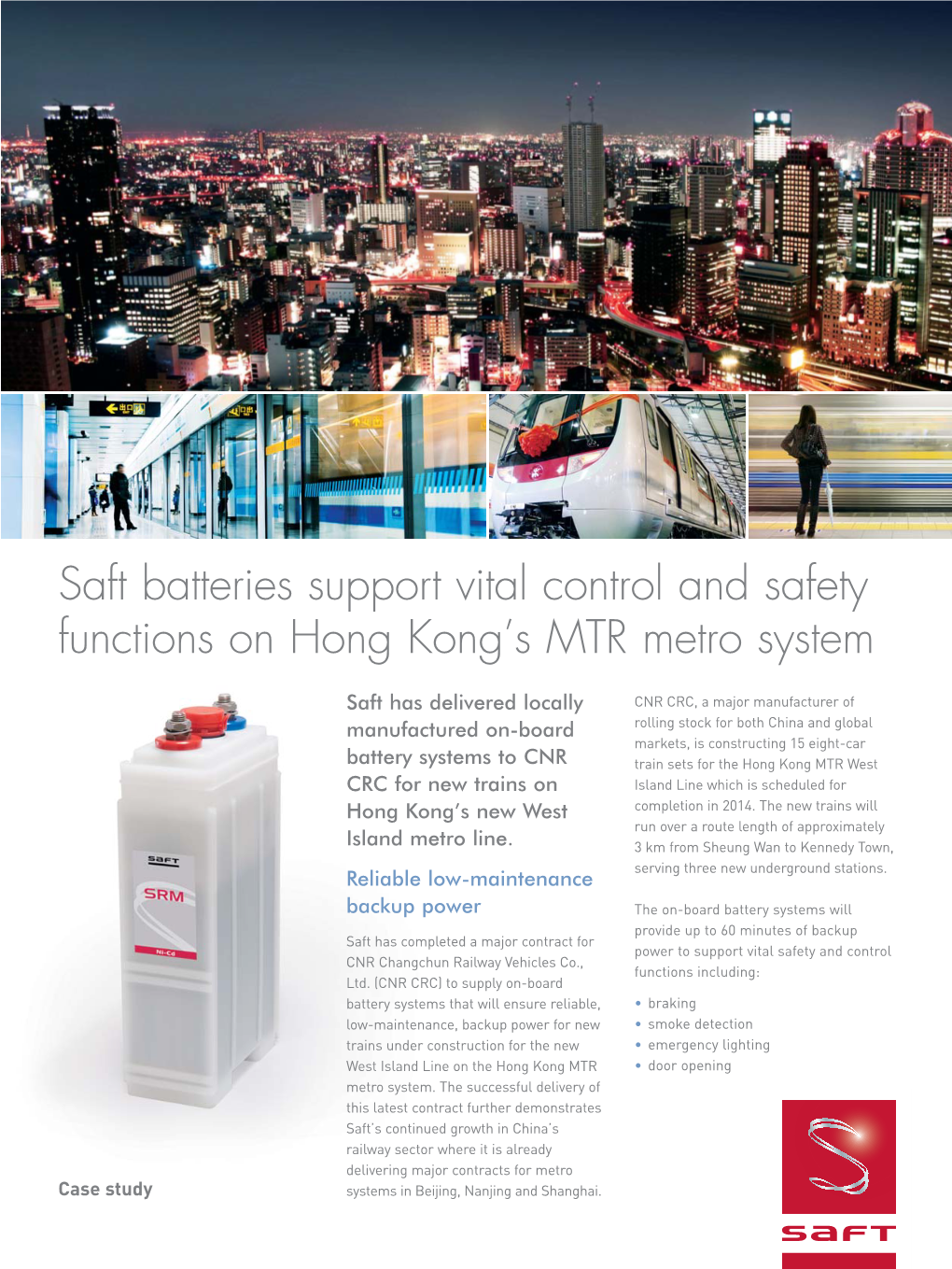 Saft Batteries Support Vital Control and Safety Functions on Hong Kong's MTR Metro System