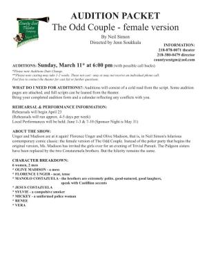 AUDITION PACKET the Odd Couple