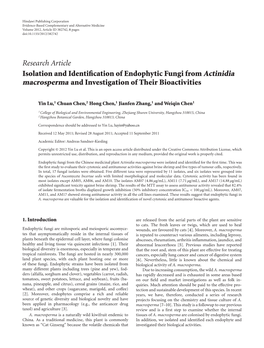 Research Article Isolation and Identification of Endophytic Fungi from Actinidia Macrosperma and Investigation of Their Bioactiv