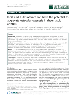 IL-32 and IL-17 Interact and Have the Potential to Aggravate