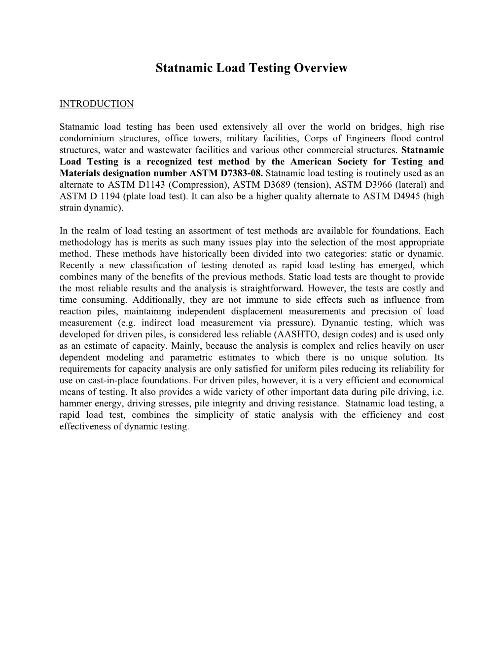 Statnamic Load Testing Overview