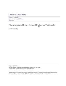 Constitutional Law - Federal Rights to Tidelands John Paul Woodley