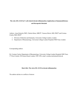 The Role of IL-12/23 in T–Cell Related Chronic Inflammation; Implications of Immunodeficiency and Therapeutic Blockade