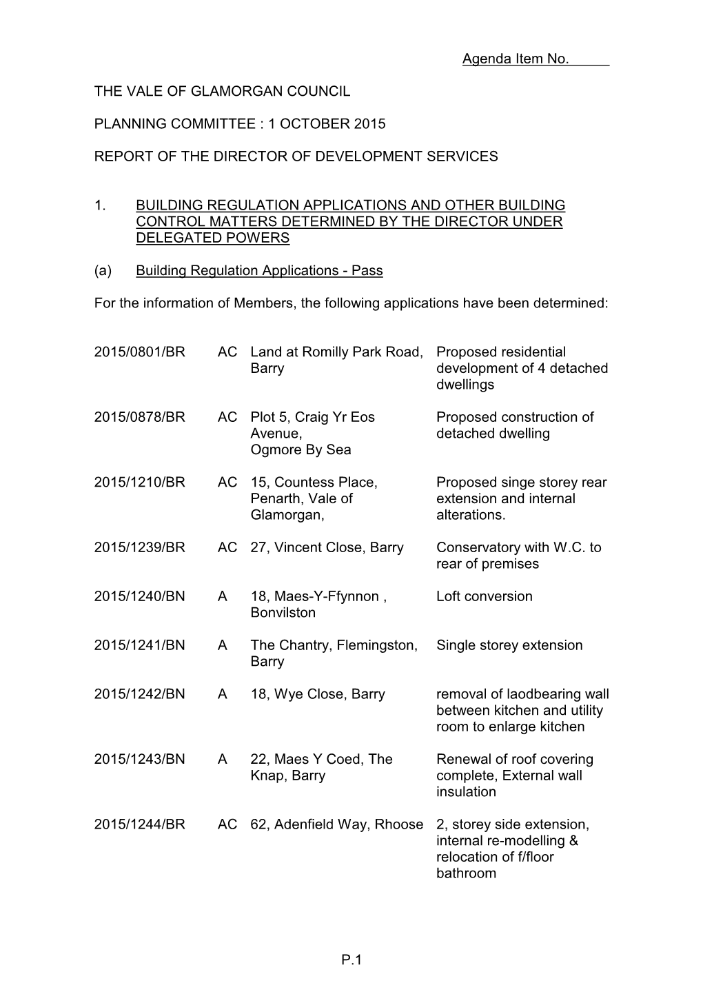 Planning Committee 01-10-2015 Report