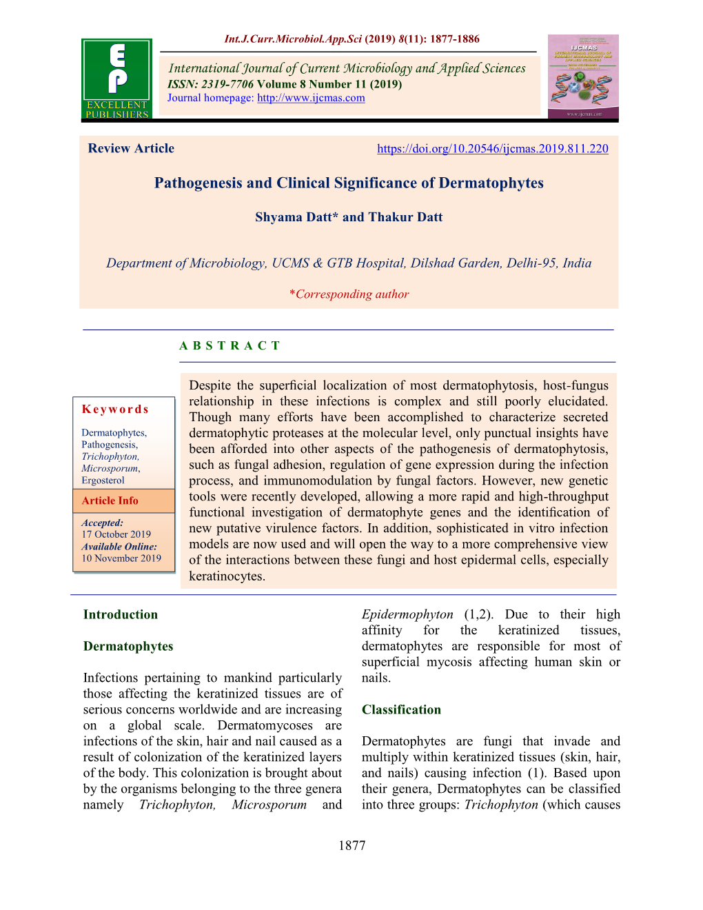 Pathogenesis and Clinical Significance of Dermatophytes