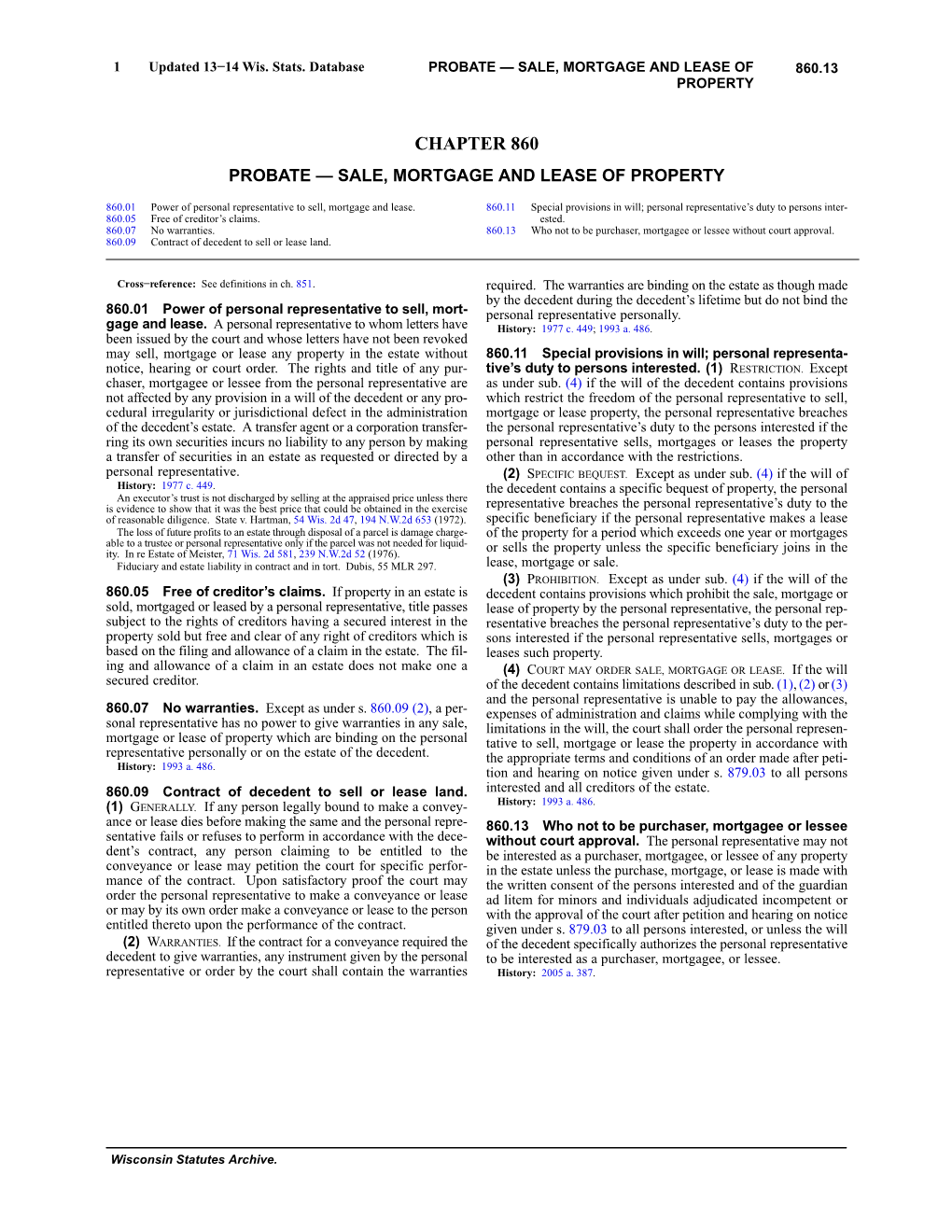 Chapter 860 Probate — Sale, Mortgage and Lease of Property