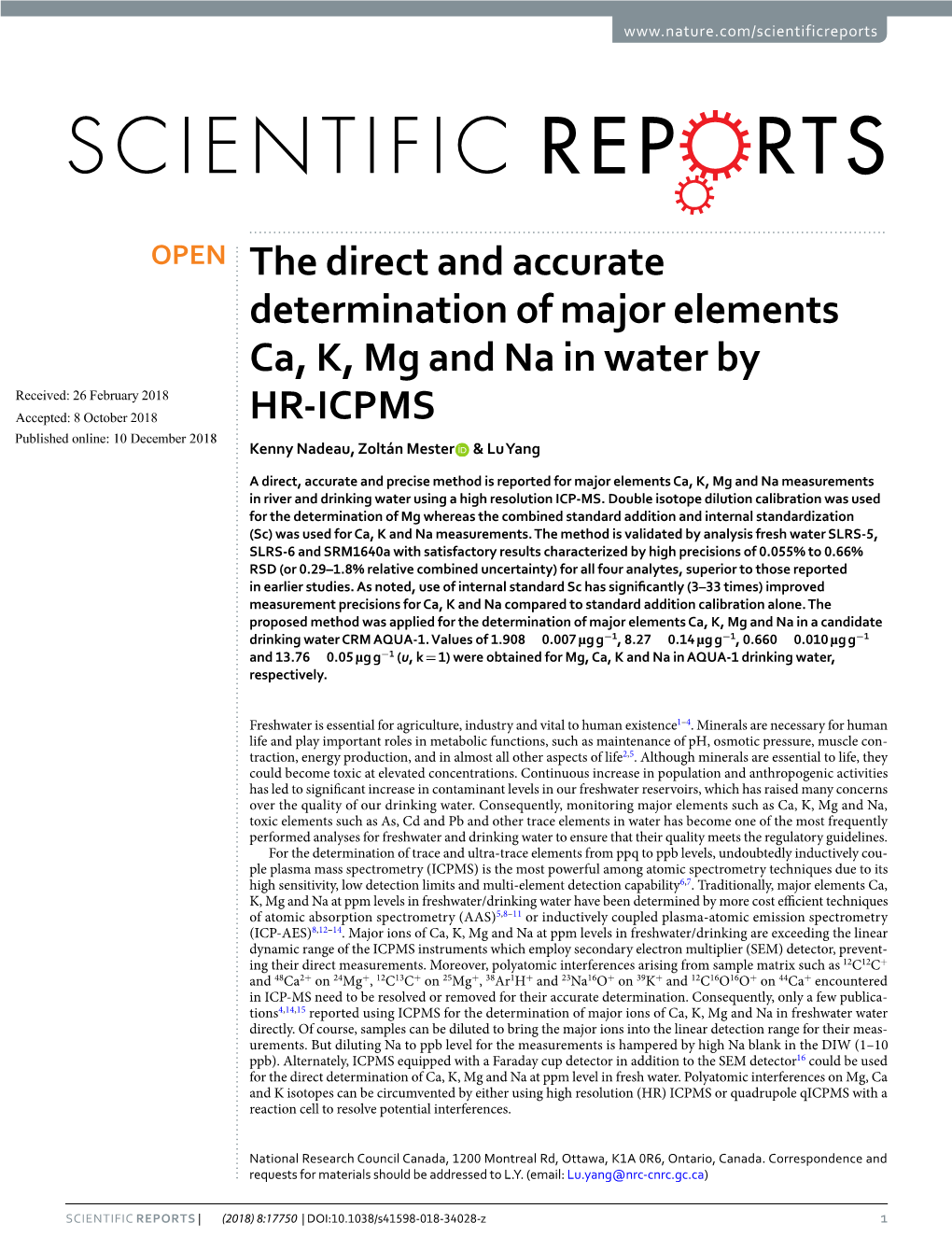 The Direct and Accurate Determination of Major Elements Ca, K, Mg And