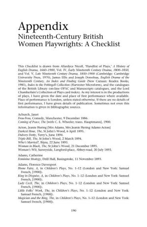 Appendix Nineteenth-Century British Women Playwrights: a Checklist